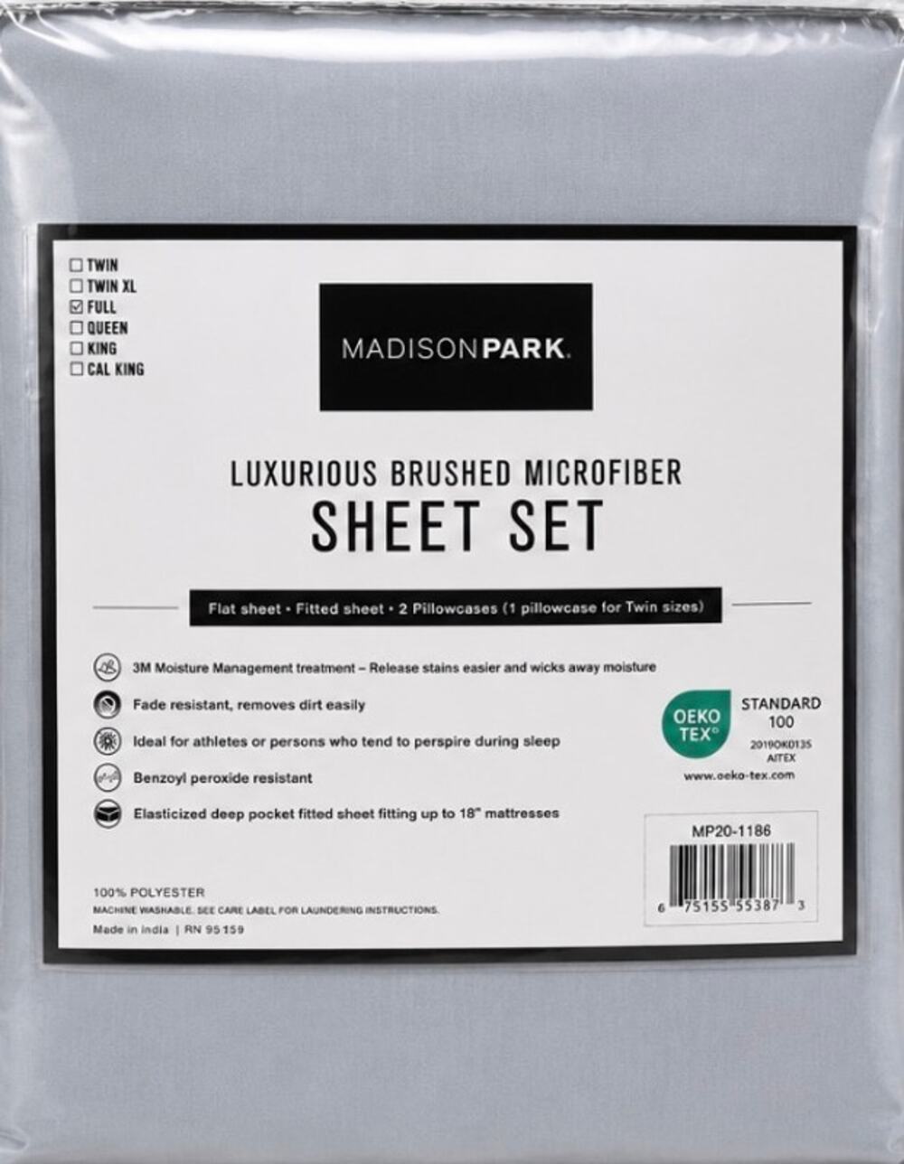 Madison Park Full Sheet Set NWT Brushed Microfiber Light Blue